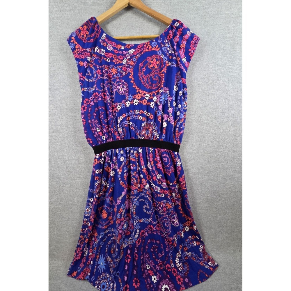 Lilly Pulitzer L Laney Dress Bomber Blue Snail Floral Cap Sleeve Soft Knit